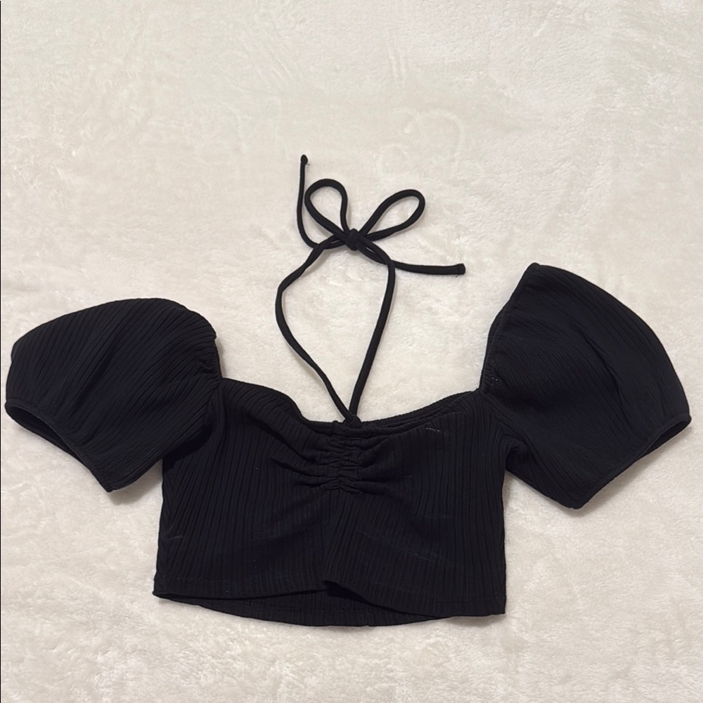Zara Black Ruched Tie Front Crop Top